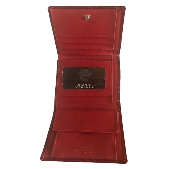 Versace Logo Red Trifold Wallet Crocodile Print Faux Leather - Picture 3 of 6